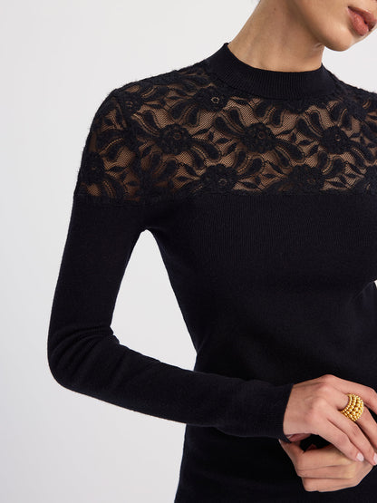 Sheer-Lace Paneled Knit Sweater