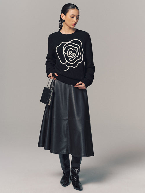 Floral Applique Crew Neck Sweater