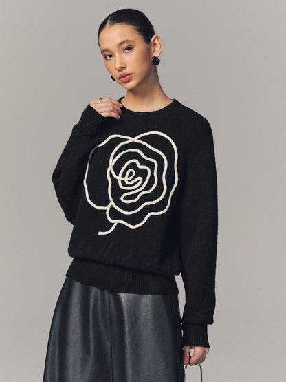 Floral Applique Crew Neck Sweater