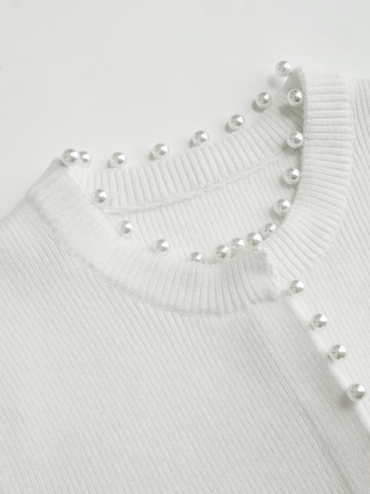 Pearl Trim Ribbed Knit Top