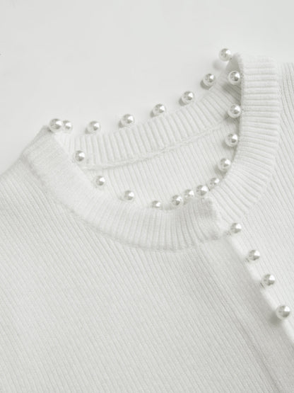 Pearl Trim Ribbed Knit Top