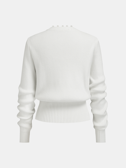 Pearl Trim Ribbed Knit Top