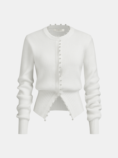 Pearl Trim Ribbed Knit Top
