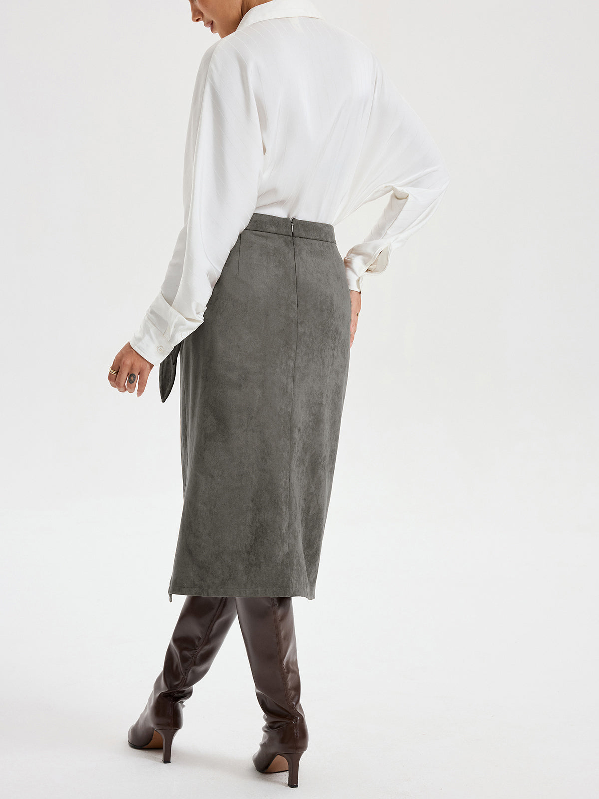 Tie Knot Suede Effect Midi Skirt