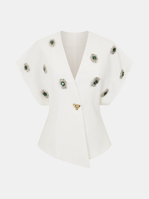 Jeweled Short Sleeve V-Neck Top
