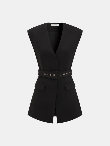 Sleeveless Belted Blazer Vest