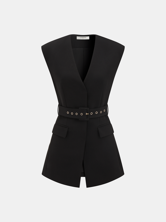 Sleeveless Belted Blazer Vest