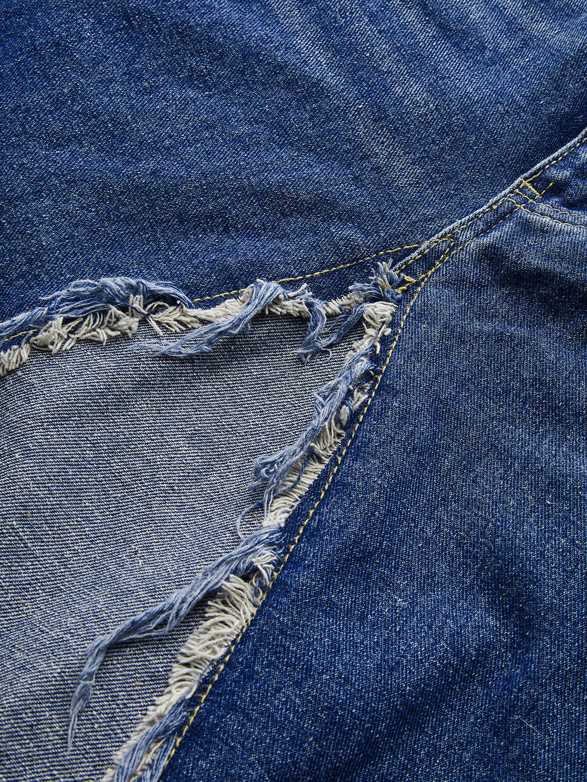 Frayed Hem Denim Midi Skirt