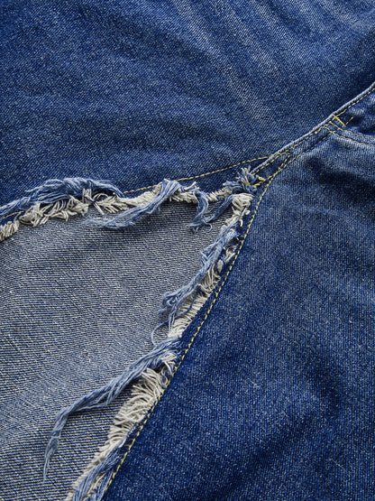 Frayed Hem Denim Midi Skirt