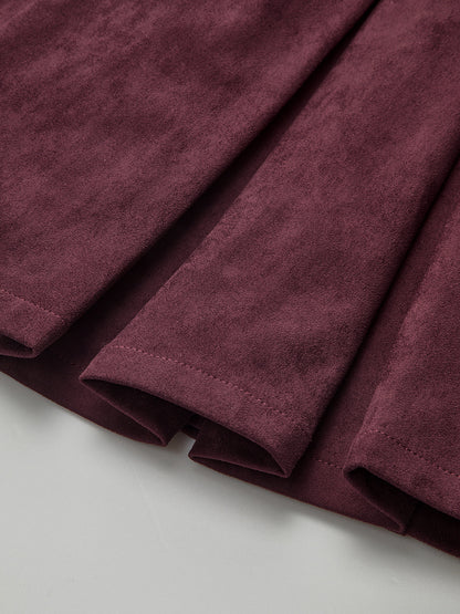 Belted Suede Pleated Mini Dress