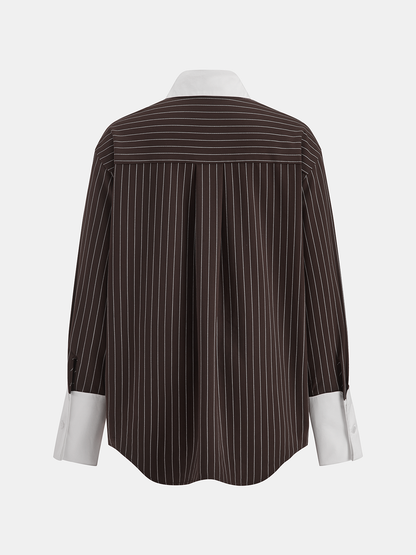 Contrast Collar Pinstripe Loose Shirt