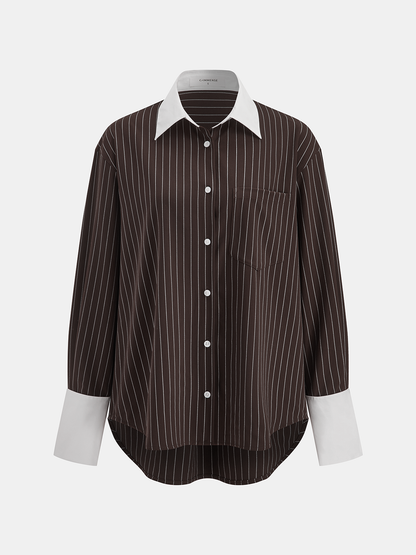 Contrast Collar Pinstripe Loose Shirt