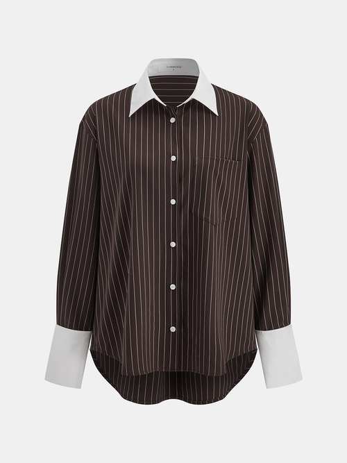 Contrast Collar Pinstripe Loose Shirt