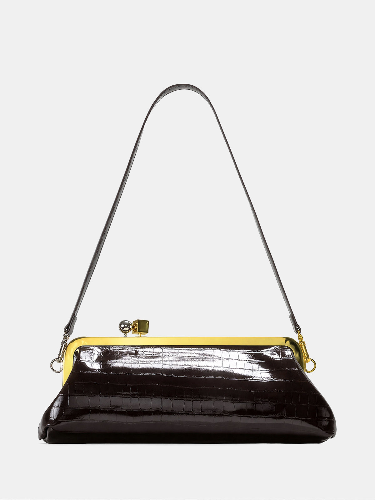 Kiss-Lock Closure Crocodile-Embossed Bag