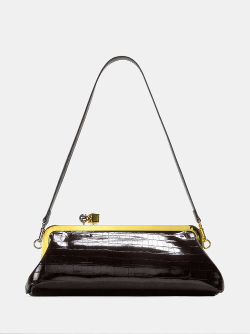 Kiss-Lock Closure Crocodile-Embossed Bag