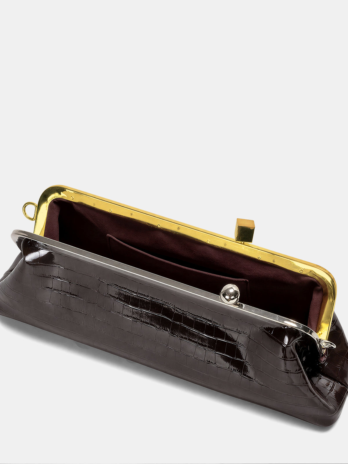 Kiss-Lock Closure Crocodile-Embossed Bag