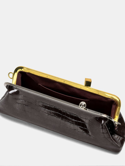 Kiss-Lock Closure Crocodile-Embossed Bag