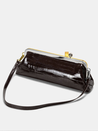 Kiss-Lock Closure Crocodile-Embossed Bag