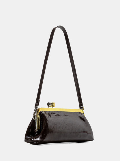 Kiss-Lock Closure Crocodile-Embossed Bag