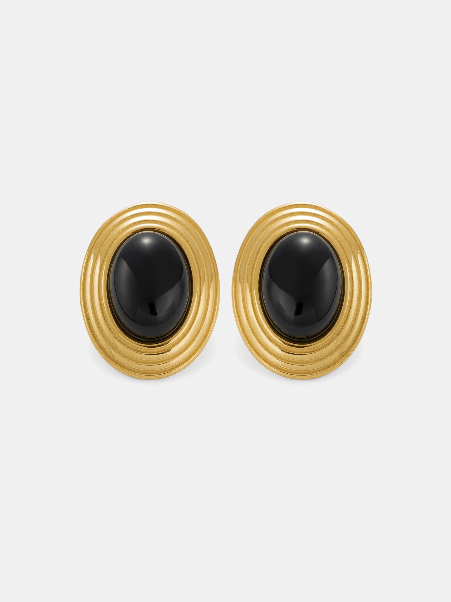 Textured Frame Black Oval Stone Stud Earrings