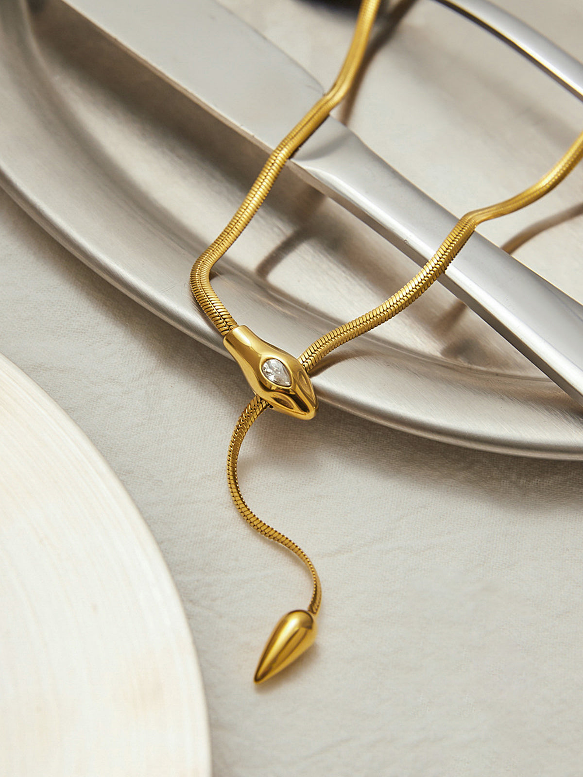 Snake Design Snake Chain Lariat Necklace