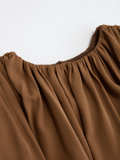 Loose Ruched Puff-Sleeve Cropped Blouse