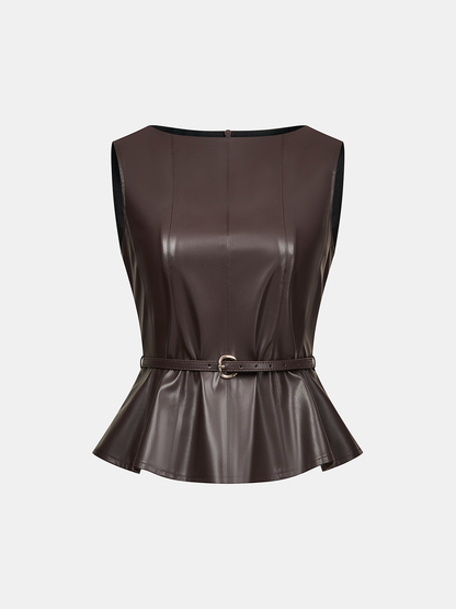 Belted Faux Leather Top