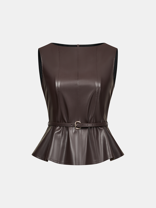 Belted Faux Leather Top