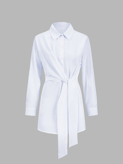 Semi-Sheer Button Down Tied Long Shirt
