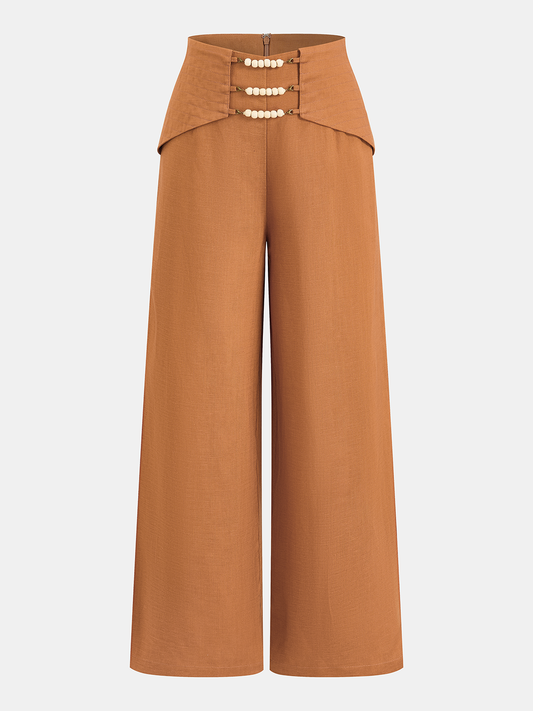 Beaded Detail Tencel Wide-Leg Pants
