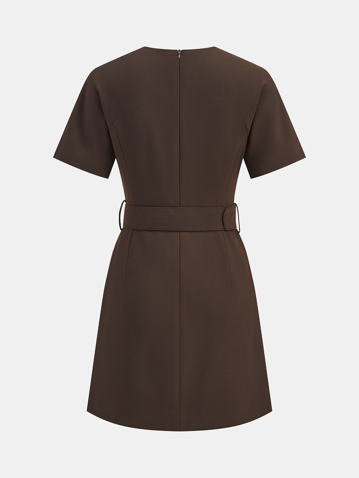 Metal Button V-Neck Belted Mini Dress