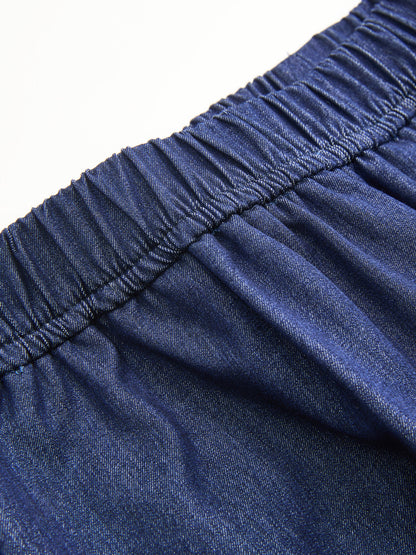 Faux Denim Tie-Waist Vest & Pants Set