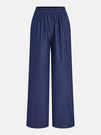 Faux Denim Tie-Waist Vest & Pants Set