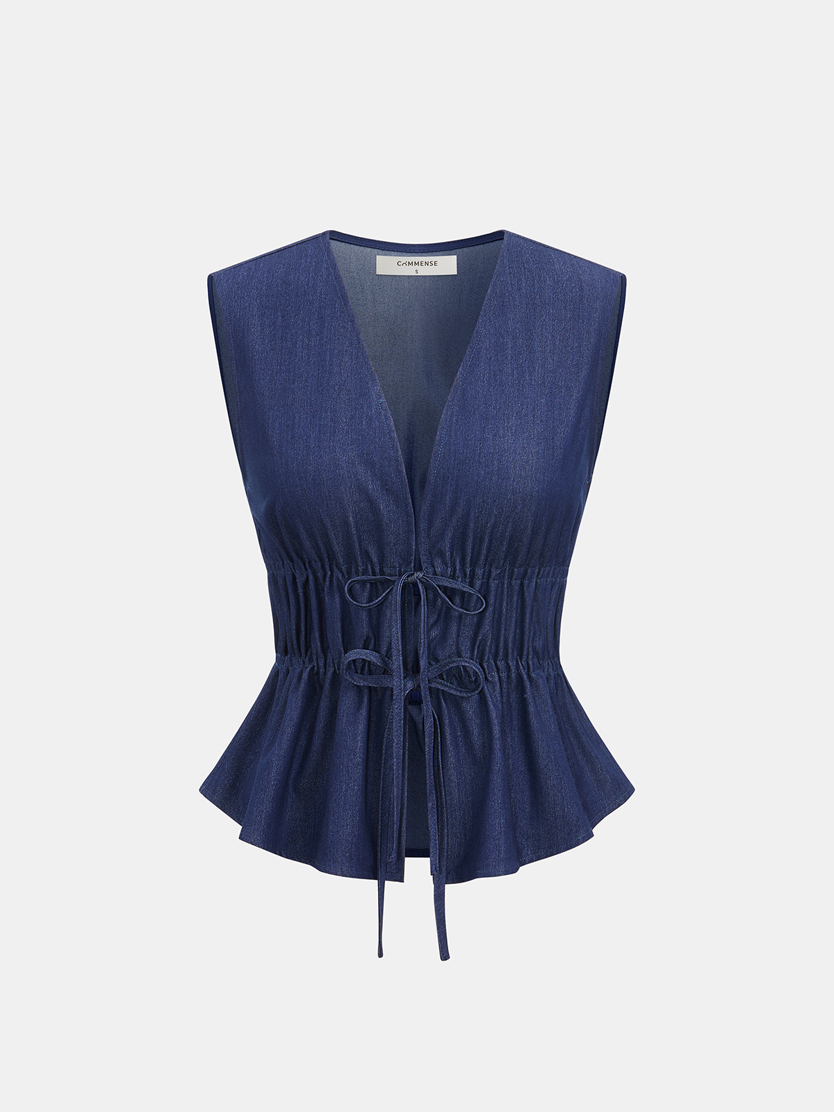 Faux Denim Tie-Waist Vest & Pants Set