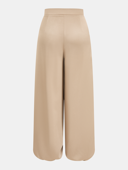 Mid-Waist Satin Pleated Balloon Pants