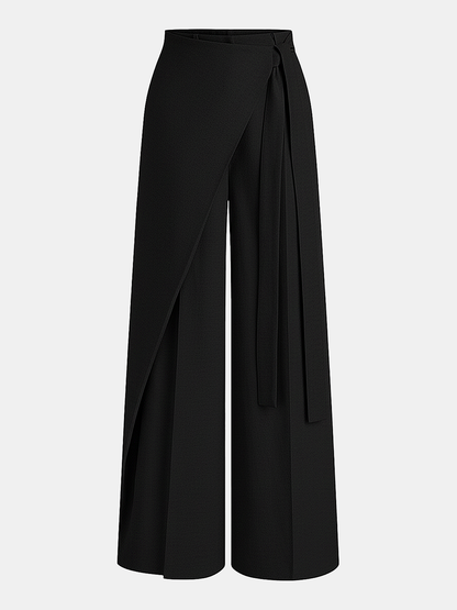 Puddle Hem Asymmetric Wrap Wide-Leg Pants