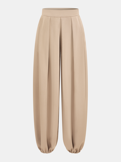 Mid-Waist Satin Pleated Balloon Pants