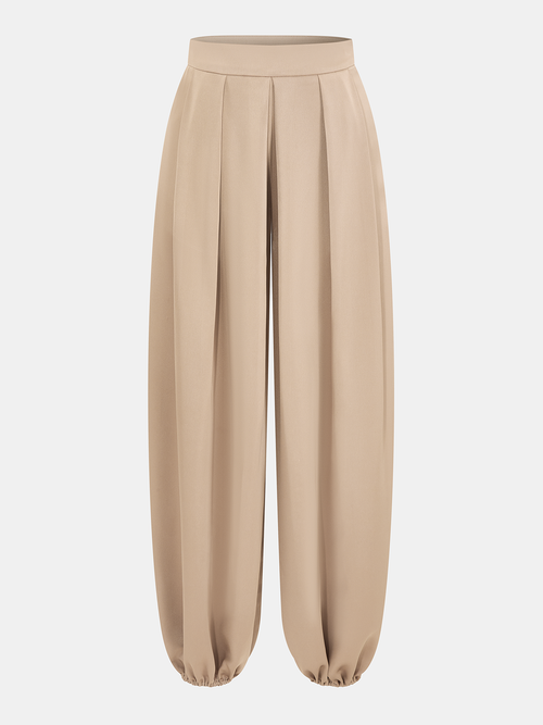 Mid-Waist Satin Pleated Balloon Pants