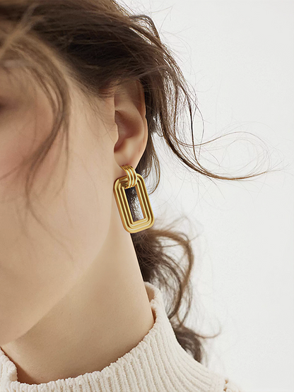 Layered Rectangular Hoop Earrings