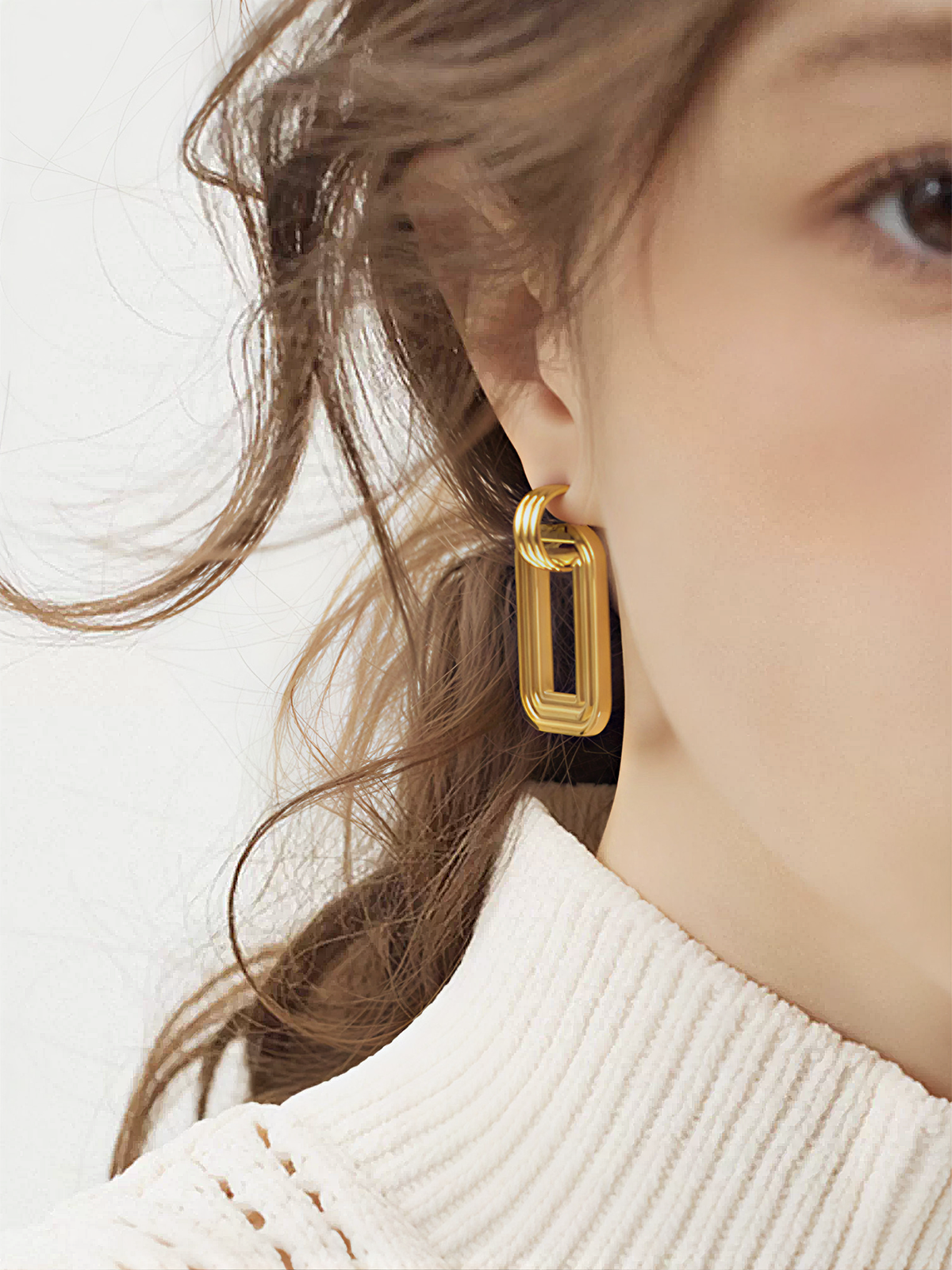 Layered Rectangular Hoop Earrings