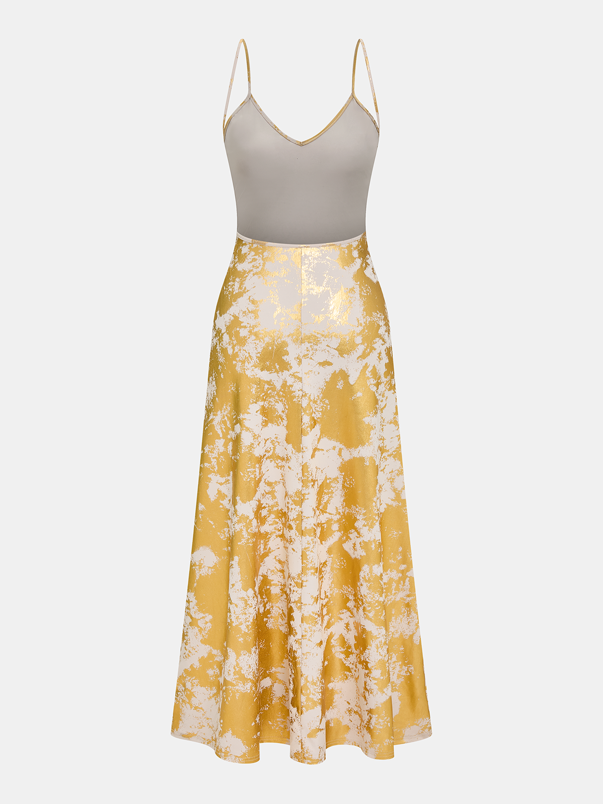 Metallic Print V-Neck Backless Slip Long Dress