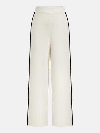 Contrast Piping Knit Vest & Wide-Leg Pants Set