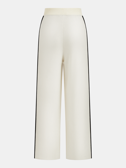 Contrast Piping Knit Vest & Wide-Leg Pants Set
