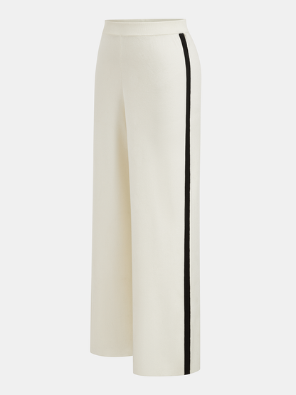 Contrast Piping Knit Vest & Wide-Leg Pants Set