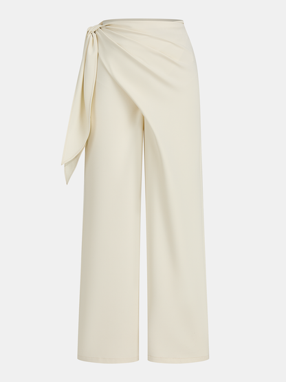 Draped Wrap Wide-Leg Pants
