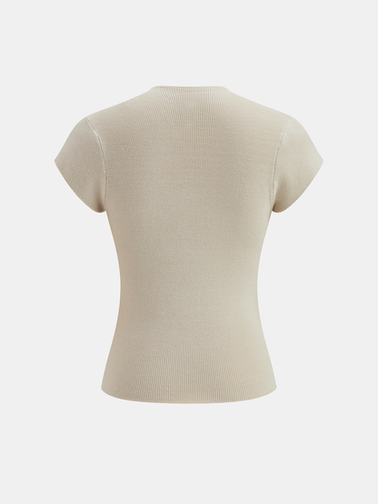 Button Front Short Sleeve Knit Cardigan