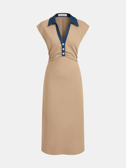 Denim Collar Sleeveless Maxi Dress
