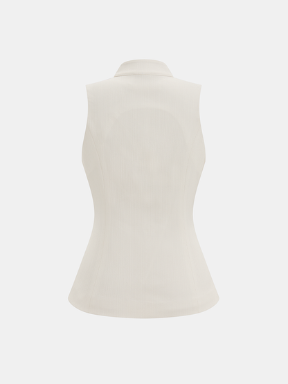 Mandarin Collar Metal Clasp Fitted Vest