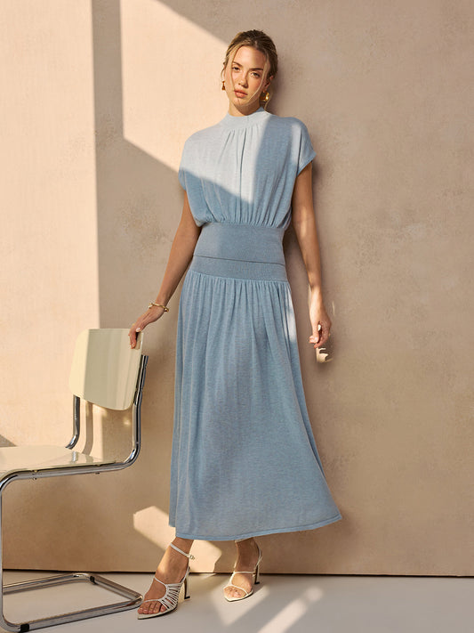 Semi-Sheer Wool-Blend Cinched Top & Midi Skirt Set