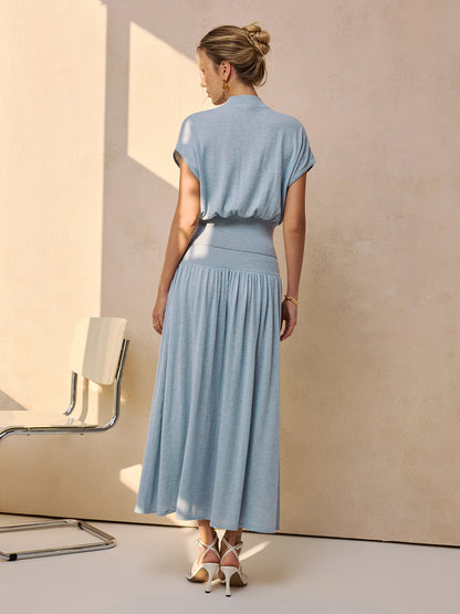 Semi-Sheer Wool-Blend Cinched Top & Midi Skirt Set